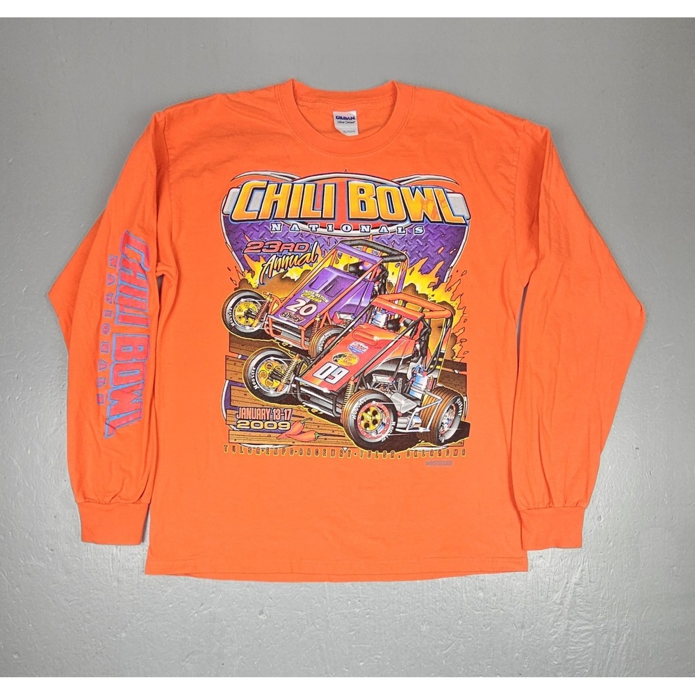 Chili Bowl Nationals 2009 T-Shirt Mens Large Orange Racing Y2k Long Sleeve